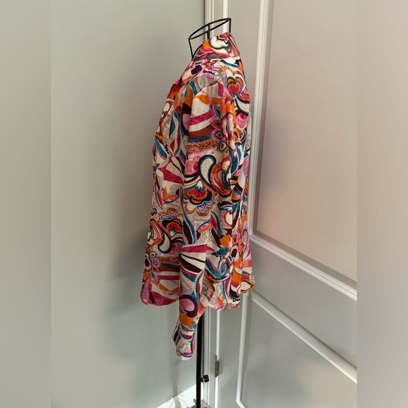 ETCETERA Multicolored Long Sleeve Silk Blouse Size 6 - Picture 5 of 6
